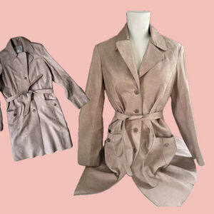 M0851 genuine leather trench coat S – made in Canada, belted, taupe